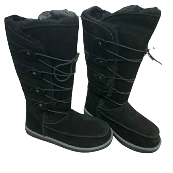 NWT Leather Suede Aussie Marino Shearling Tall Black Boot Mukluk sz 5 - Picture 5 of 6